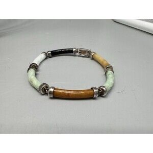 Multi Color Asian Jade & Onyx Sterling Silver Bracelet 6.75